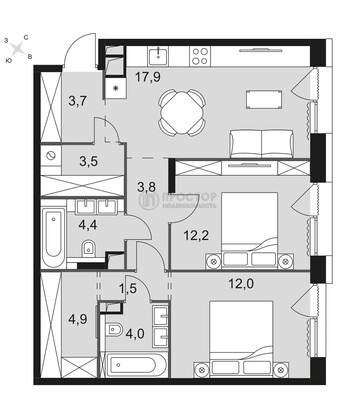 Продам трехкомнатную (3-комн.) квартиру, Снежная ул, 22с3, Москва г