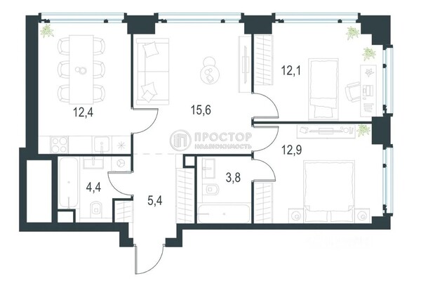 Продам трехкомнатную (3-комн.) квартиру, Озёрная ул, 1к1/1, Москва г