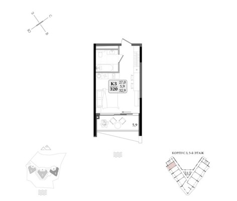 Продам однокомнатную (1-комн.) квартиру, Кеппена ул, 4кА, Бондаренково п