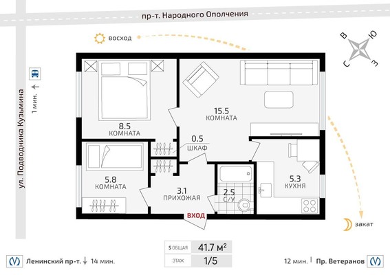 Продам трехкомнатную (3-комн.) квартиру, Подводника Кузьмина ул, 27А, Санкт-Петербург г