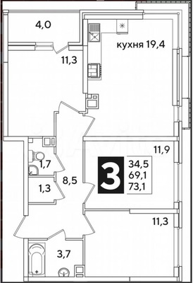 Продам трехкомнатную (3-комн.) квартиру, им. Ивана Беличенко ул, 92к2, Краснодар г