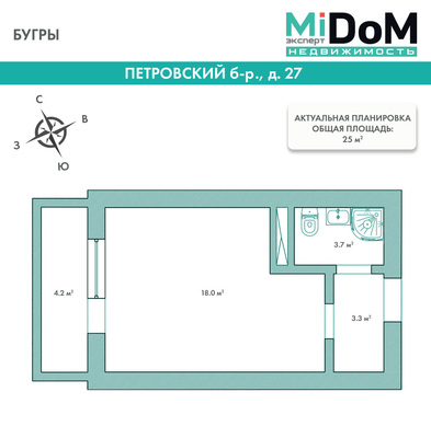 Продам однокомнатную (1-комн.) квартиру, Петровский б-р, 27, Бугры п