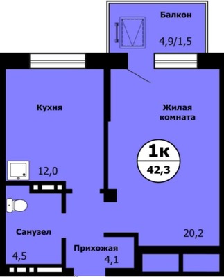 Продам однокомнатную (1-комн.) квартиру, Лесников ул, 49, Красноярск г