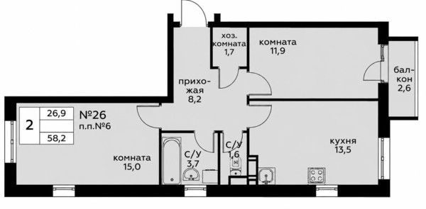 Продам двухкомнатную (2-комн.) квартиру, Куприна пр-кт, 38к2, Сосенское п