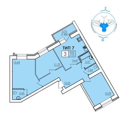Продам трехкомнатную (3-комн.) квартиру, Колхозная ул, 16, Сыктывкар г