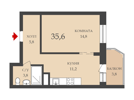 Продам однокомнатную (1-комн.) квартиру, Воронцовский б-р, 19к1, Мурино п