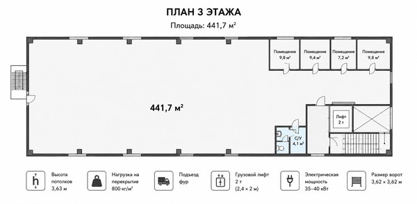 Сдам склад 441,7 м2, Мира пр-кт, 32, Реутов г