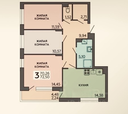 Продам трехкомнатную (3-комн.) квартиру, Летчика Колесниченко ул, 67, Воронеж г