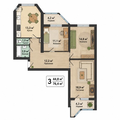 Продам трехкомнатную (3-комн.) квартиру, Фестивальная ул, 22к4, Москва г