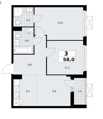 Продам трехкомнатную (3-комн.) квартиру, Куприна пр-кт, 7к1, Сосенское п