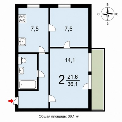 Продам двухкомнатную (2-комн.) квартиру, Коломенский проезд, 23к2, Москва г