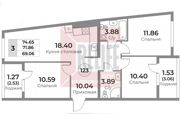 Продам трехкомнатную (3-комн.) квартиру (долевое), Пригородная ул, 18, Калининград г