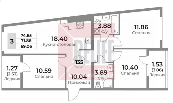 Продам трехкомнатную (3-комн.) квартиру (долевое), Пригородная ул, 18, Калининград г