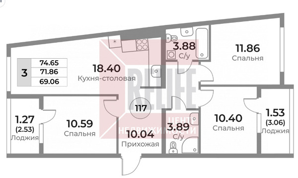 Продам трехкомнатную (3-комн.) квартиру (долевое), Пригородная ул, 18, Калининград г
