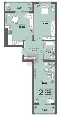 Продам двухкомнатную (2-комн.) квартиру (долевое), Генерала Толстикова ул, 36а, Калининград г