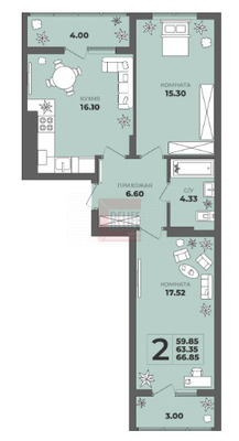 Продам двухкомнатную (2-комн.) квартиру (долевое), Генерала Толстикова ул, 36а, Калининград г