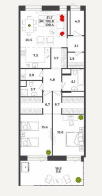 Продам трехкомнатную (3-комн.) квартиру, Спортивная ул, 98, Иннополис г