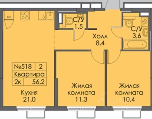 Продам двухкомнатную (2-комн.) квартиру, Академика Павлова ул, 38к1, Москва г