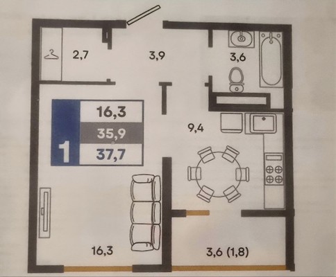 Продам однокомнатную (1-комн.) квартиру, Академика Королева ул, 2к1, Трудовое с