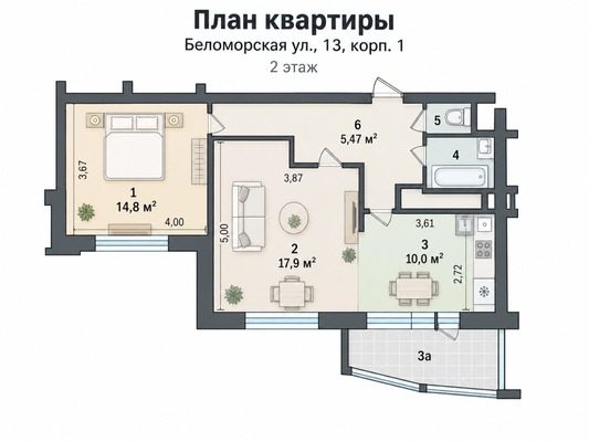 Продам двухкомнатную (2-комн.) квартиру, Беломорская ул, 13к1, Москва г