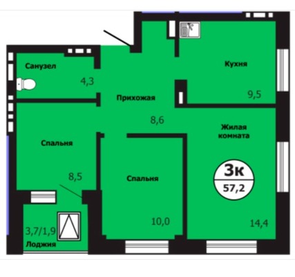 Продам трехкомнатную (3-комн.) квартиру, Лесников ул, 59, Красноярск г