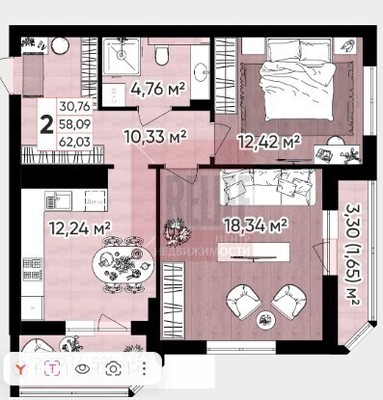 Продам двухкомнатную (2-комн.) квартиру, Кипарисовая ул, 1, Калининград г