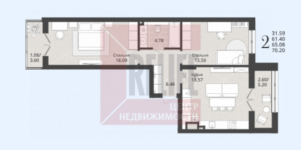 Продам двухкомнатную (2-комн.) квартиру (долевое), Осенняя ул, 34, Калининград г