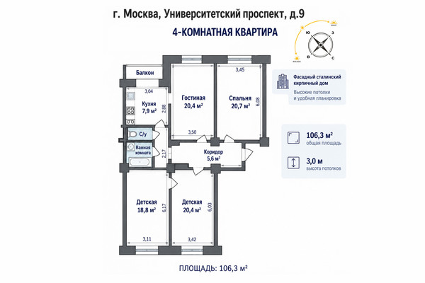 Продам многокомнатную квартиру, Университетский пр-кт, 9, Москва г
