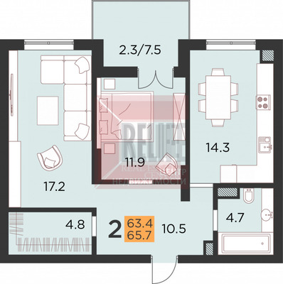 Продам двухкомнатную (2-комн.) квартиру, Советский пр-кт, 130, Калининград г