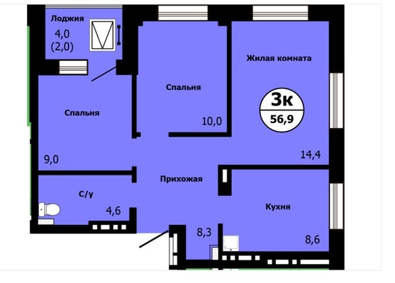 Продам трехкомнатную (3-комн.) квартиру, Лесников ул, 59, Красноярск г