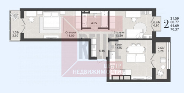 Продам двухкомнатную (2-комн.) квартиру (долевое), Осенняя ул, 34, Калининград г