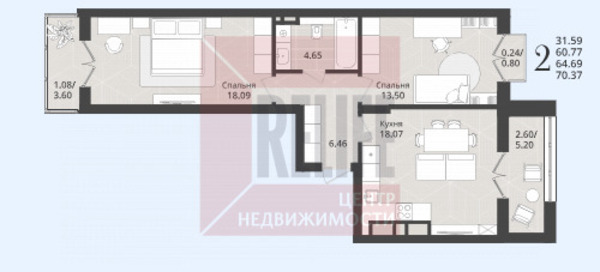 Продам двухкомнатную (2-комн.) квартиру (долевое), Осенняя ул, 34, Калининград г