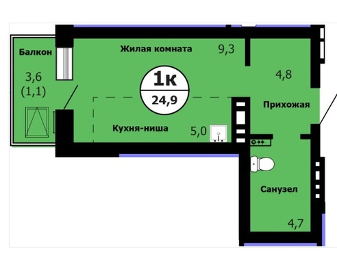 Продам однокомнатную (1-комн.) квартиру, Лесопарковая ул, 43, Красноярск г