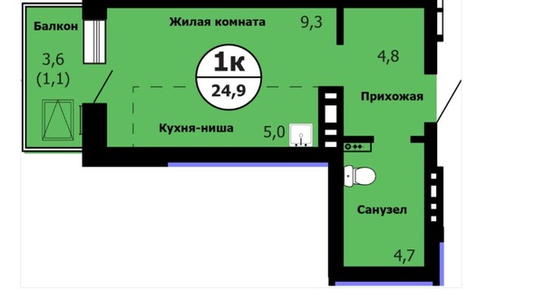 Продам однокомнатную (1-комн.) квартиру, Лесопарковая ул, 43, Красноярск г