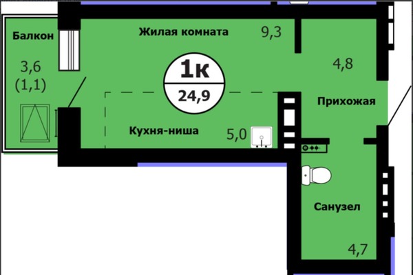 Продам однокомнатную (1-комн.) квартиру, Лесопарковая ул, 43к178, Красноярск г