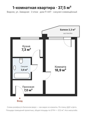 Продам однокомнатную (1-комн.) квартиру, Завидная ул, 14, Видное г