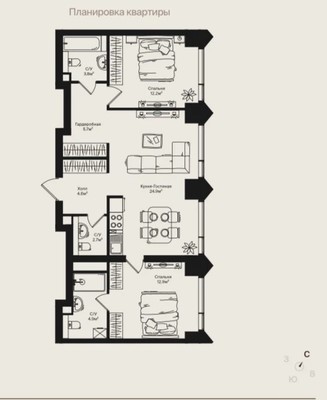 Продам трехкомнатную (3-комн.) квартиру (долевое), Маршала Бирюзова ул, 1к3, Москва г