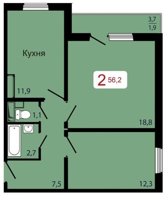 Продам двухкомнатную (2-комн.) квартиру, Судостроительная ул, 31К, Красноярск г